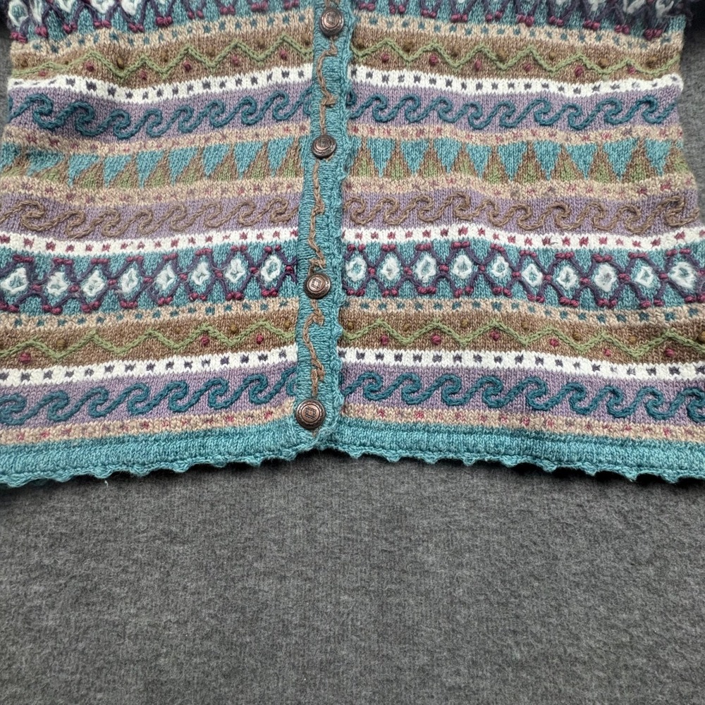 Vintage IVY Women L Hand Embroidered Knit Cardigan Sweater Boho Folk Cottagecore - Picture 7 of 11